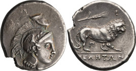 Lucania, Velia. Didrachm; Lucania, Velia; 305-290 BC, Didrachm, 7.51g. Williams-489, 10; Grose-pl. 46.13 (rev. same die). Obv: Head of Athena r. Rx: L...