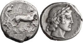 Sicily, Katane. Tetradrachm; Sicily, Katane; c. 450-435 BC, Tetradrachm, 16.82g. Rizzo-pl. X, 1, SNG ANS-1244. Obv: Charioteer driving walking quadrig...