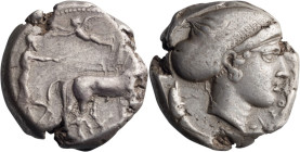 Sicily, Syracuse. Tetradrachm; Sicily, Syracuse; c. 425-420 BC, Tetradrachm, 17.18g. Boehringer-701, SNG ANS-236 (same dies). Obv: Charioteer driving ...