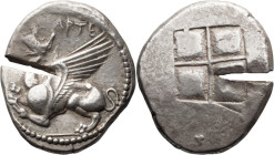 Thrace, Abdera. Tetradrachm; Thrace, Abdera; c. 475-450 BC, Tetradrachm, 15.02g. May-61. Obv: Griffin springing l., APTE above. Rx: Quadripartite incu...