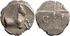 Thrace, Trieros. Archaic Tetartemorion; Thrace, Trieros; 5th century BC, Tetartemorion, 0.20g. SNG Cop-821 var (hemiobol). Obv: Forepart of horse r Rx...