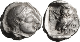 Attica, Athens. Tetradrachm; Attica, Athens; 510 BC, Tetradrachm, 16.87g. Seltman-370, Svoronos-pl 5-23. Obv: Helmeted head of Athena right with full ...