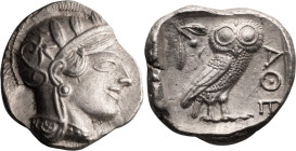 Attica, Athens. Tetradrachm; Attica, Athens; c. 440 BC, Tetradrachm, 17.18g. Obv: Helmeted head of Athena r. Rx: Owl standing r., head front, crescent...