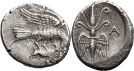 Elis, Olympia. Drachm; Elis, Olympia; 134th-143rd Olympiad, c. 244-208 BC, Drachm, 4.76g. BCD-236-240, HGC-508. Obv: Eagle flying right holding hare i...