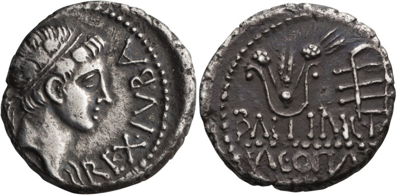 Mauretania, Juba II, with Kleopatra Selene. 25 BC-AD 24. Denarius; Mauretania, J...
