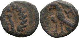Nabataea, Aretas IV, 9 BC-40 AD. AE 10; Nabataea, Aretas IV, 9 BC-40 AD; AE 10, 1.18g. Meshorer-93. Obv: Aramaic letters within wreath. Rx: Eagle stan...