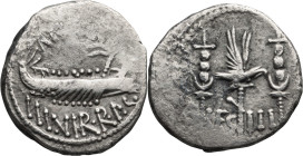 Mark Antony. Denarius; Mark Antony; 32-31 BC, Denarius, 3.21g. Cr-544/15; Syd-1217; C-28 (2 Fr.); Sear, Imperators-350. Obv: ANTON AVG III VIR RPC Gal...