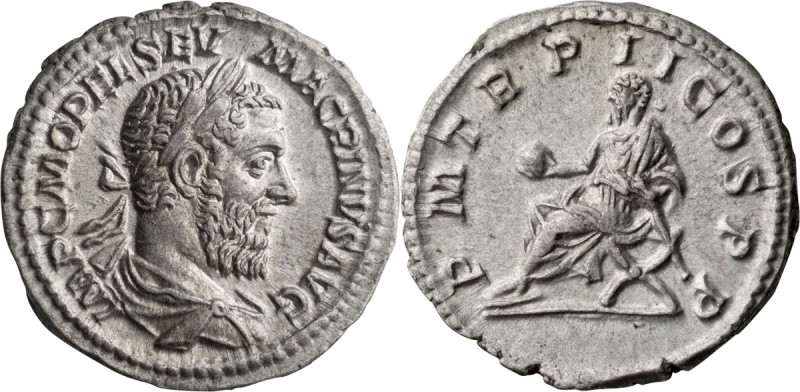 Macrinus. Denarius; Macrinus; 217-218 AD, Rome, 218 AD, Denarius, 2.95g. BM-47. ...