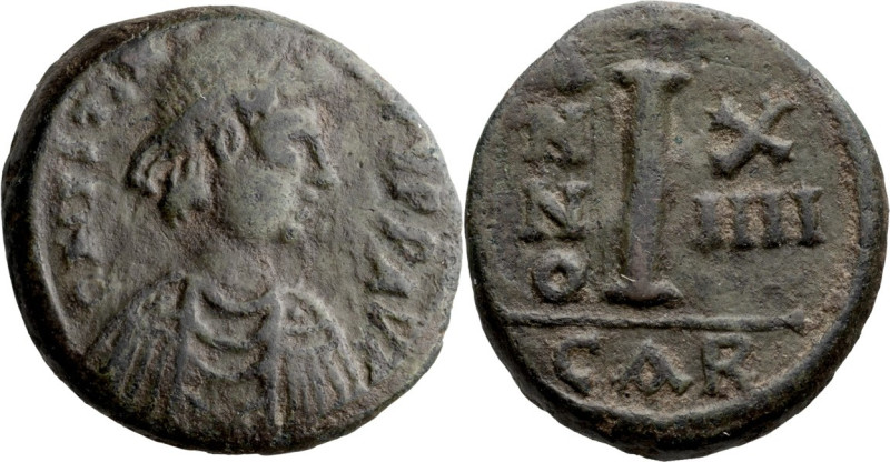 Justinian I, 527-565 AD. Decanummium; Justinian I, 527-565 AD; Carthage, Year 14...