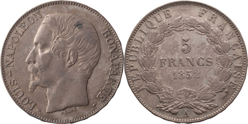 France, 1852, A, 5 Francs, EF; France, 1852 A, 5 Francs, EF, Napoleon III 1852â€...