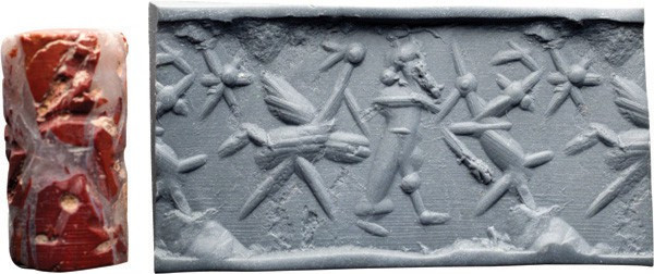 Mesopotamian Cylinder Seal; Mesopotamian Cylinder Seal, Neo Babylonian, ca. 750-...