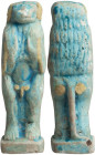 Egyptian Blue Glazed Faience Figurine of Baboon; Egyptian Blue Glazed Faience Figurine of Baboon, Saite Period, ca. 664-525 BC. Standing figure of bab...