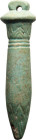 Egyptian Faience Papyrus Scepter Amulet; Egyptian Faience Papyrus Scepter Amulet, Late Period, 26th Dynasty, ca. 664-525 BC. A larger amulet with lotu...