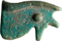 Egyptian Eye of Horus Amulet; Egyptian Eye of Horus Amulet, Late Period, ca. 664-332 BC. Bicolor faience Eye of Horus amulet. Blue faience with black ...