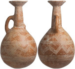 Cypriot Flask; Cypriot Flask, Bronze Age, ca. 2300-1850 BC. Red burnished ware with incised zig-zag and line decoration. The spouted jug with flaring ...