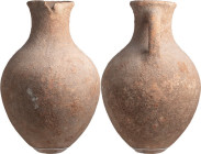 Roman Large Pottery Pitcher; Roman Large Pottery Pitcher, ca. 3rd-5th Century AD. Darker terracotta with encrustation, with pinched lip for pouring li...