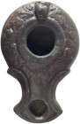 Roman Bronze Oil Lamp, Jerash (Gerasa); Roman Bronze Oil Lamp, Jerash (Gerasa), ca. 1st Century BC-3rd Century AD. A rare bronze oil lamp, probably of...