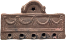 Roman Rectangular Oil Lamp with Multiple Wick Holes; Roman Rectangular Oil Lamp with Multiple Wick Holes, ca. 1st Century AD. Top: sunken rectangular ...