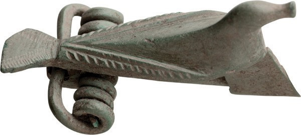 Roman Bronze Zoomorphic Bird Fibula; Roman Bronze Zoomorphic Bird Fibula, ca. 2n...