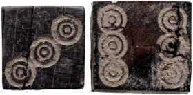 Roman Ivory or Bone Dice; Roman Ivory or Bone Dice, ca. 1st-3rd Century AD. With drilled pips one through six. These dice have absorbed dark pigments ...