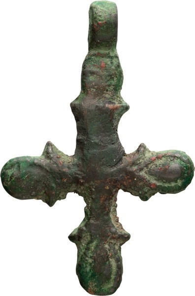 Byzantine Bronze Cross Pendant; Byzantine Bronze Cross Pendant, ca. 7th-11th Cen...