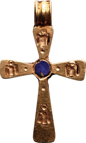 Byzantine Gold Pendant Cross; Byzantine Gold Pendant Cross, ca. 12th Century BC....