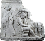 Roman Marble Sarcophagus Fragment Depicting Endymion; Roman Marble Sarcophagus Fragment Depicting Endymion, ca. 2nd-3rd Century AD. A seated youthful ...