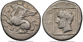 THRACE. Abdera. Ca. 386-336 BC. AR tetrobol (14mm, 1h). NGC Choice Fine, marks. Charmo-, magistrate. EΠI X-APM-O, griffin springing left / ABΔ-HPI-TE-...