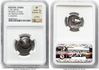 BOEOTIA. Thebes. Ca. 395-338 BC. AR stater (22mm, 12.01 gm, 3h). NGC VF 4/5 - 2/5, graffito. Ca. 379-368 BC. Eisme- magistrate. Boeotian shield / HIΣ-...