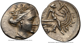 EUBOEA. Histiaea. Ca. 3rd-2nd centuries BC. AR tetrobol (15mm, 1h). NGC XF. Head of nymph right, wearing vine-leaf crown, earring and necklace / IΣTI-...