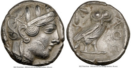 ATTICA. Athens. Ca. 440-404 BC. AR tetradrachm (23mm, 16.62 gm, 8h). NGC AU 5/5 - 2/5. Mid-mass coinage issue. Head of Athena right, wearing earring, ...