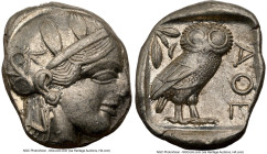 ATTICA. Athens. Ca. 440-404 BC. AR tetradrachm (24mm, 17.18 gm, 12h). NGC XF 3/5 - 4/5. Mid-mass coinage issue. Head of Athena right, wearing earring,...