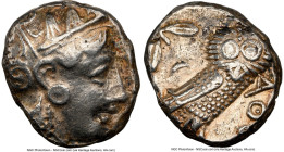 ATTICA. Athens. Ca. 393-294 BC. AR tetradrachm (22mm, 8h). NGC VF, scratches. Late mass coinage issue. Head of Athena with eye in true profile right, ...
