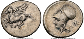 CORINTHIA. Corinth. Ca. 4th century BC. AR stater (23mm, 8.58 gm, 7h). NGC VF 5/5 - 3/5, light marks. Pegasus flying left, Ϙ below / Head of Athena le...