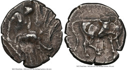 CRETE. Gortyna. Ca. 350-270 BC. AR stater (24mm, 11.39 gm, 1h). NGC Choice VF 3/5 - 2/5, edge marks, overstruck, scratches. Europa, nude to waist, sea...