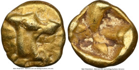 IONIA. Uncertain mint. Ca. 600-550 BC. EL 1/48 stater (5mm, 0.35 gm). NGC Choice VF 4/5 - 5/5. Phocaic standard. Head of lion right / Quadripartite in...