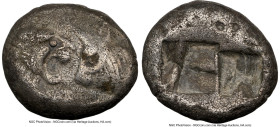 LYDIAN KINGDOM. Croesus (561-546 BC). AR half-stater or siglos (15mm). NGC Choice VF. Croeseid standard, Sardes. Confronted foreparts of lion right an...