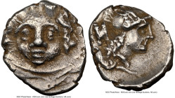 PISIDIA. Selge. Ca. 4th century BC. AR obol (11mm, 9h). NGC XF. Head of gorgoneion facing with flowing hair / Head of Athena right, wearing crested At...