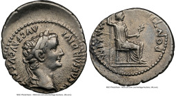 Tiberius (AD 14-37). AR denarius (20mm, 10h). NGC Choice VF, brushed. Lugdunum, ca. AD 15-18. TI CAESAR DIVI-AVG F AVGVSTVS, laureate head of Tiberius...