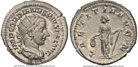 Gordian III (AD 238-244). AR antoninianus (22mm, 4.72 gm, 11h). NGC MS 5/5 - 3/5. Rome, AD 241-243. IMP GORDIANVS PIVS FEL AVG, radiate, draped, and c...