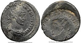 Diocletian (AD 284-305). BI antoninianus (20mm, 5h). NGC XF, brockage. IMP C C VAL DIOCLETIANVS P F AVG, radiate, draped, and cuirassed bust of Diocle...