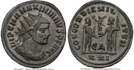 Maximian (AD 286-310). BI antoninianus (21mm, 11h). NGC Choice AU. Antioch, 9th officina, AD 293. IMP C M A MAXIMIANVS AVG, radiate, cuirassed bust of...