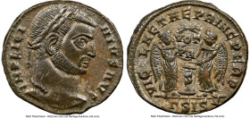 Licinius I (AD 308-324). AE3 or BI nummus (18mm, 6h). NGC AU. Siscia, 3rd officina, AD 319. IMP LIC-INIVS AVG, laureate head of Licinius I right / VIC...
