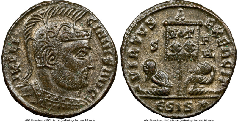 Licinius I (AD 308-324). AE3 or BI nummus (18mm, 7h). NGC AU. Siscia, 5th offici...