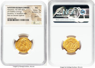 Honorius, Western Roman Empire (AD 393-423). AV solidus (21mm, 4.41 gm, 12h). NGC AU 5/5 - 2/5, graffiti. Ravenna, ca. AD 402-403, AD 405-406. D N HON...