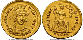 Honorius, Western Roman Empire (AD 393-423). AV solidus (19mm, 4.45 gm, 7h). NGC Choice XF 5/5 - 5/5. Constantinople, 6th officina, ca. AD 397-402. D ...