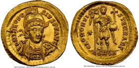 Theodosius II, Eastern Roman Empire (AD 402-450). AV solidus (21mm, 4.47 gm, 6h). NGC MS 5/5 - 3/5, brushed. Constantinople, 3rd officina, ca. AD 424-...