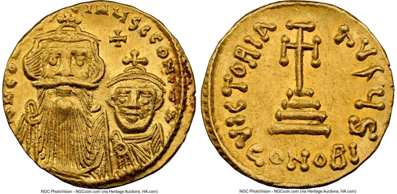 Constans II Pogonatus with Constantine IV (AD 654-668). AV solidus (19mm, 4.50 g...