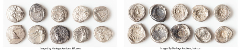 ANCIENT LOTS. Greek. Caria. Halicarnassus. Ca. 510-480 BC. Lot of ten (10) AR he...
