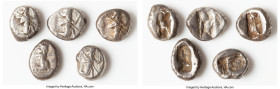 ANCIENT LOTS. Greek. Achaemenid Persia. Ca. 5th-4th century BC. Lot of five (5) AR sigloi. Good-Fine. Includes: Five AR sigloi, Persian king or hero r...